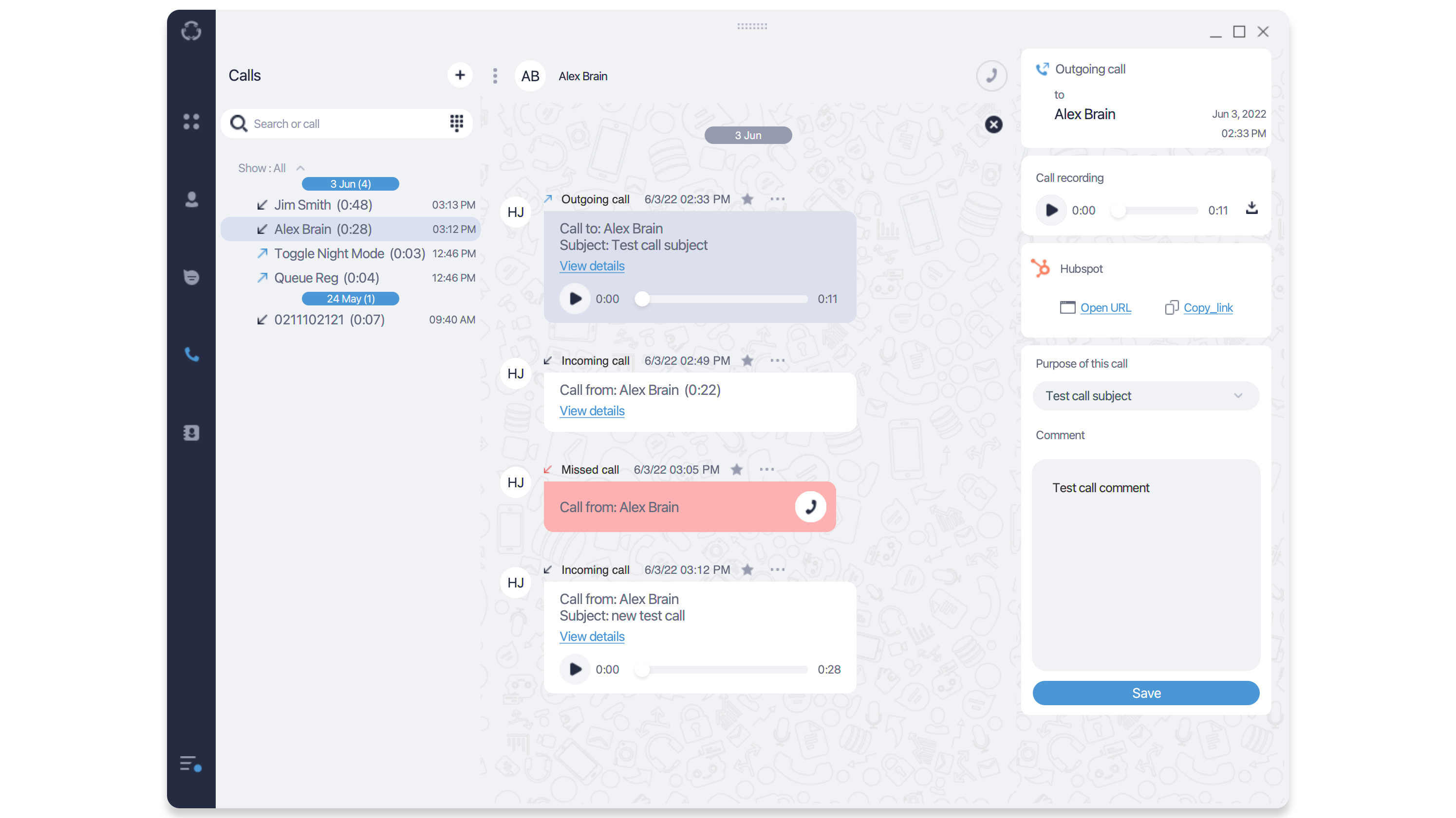 Log calls and call recordings